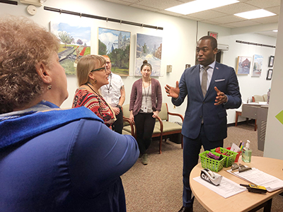 Richmond Mayor Levar Stoney speaking to Health Brigade about the Needle Exchange Program