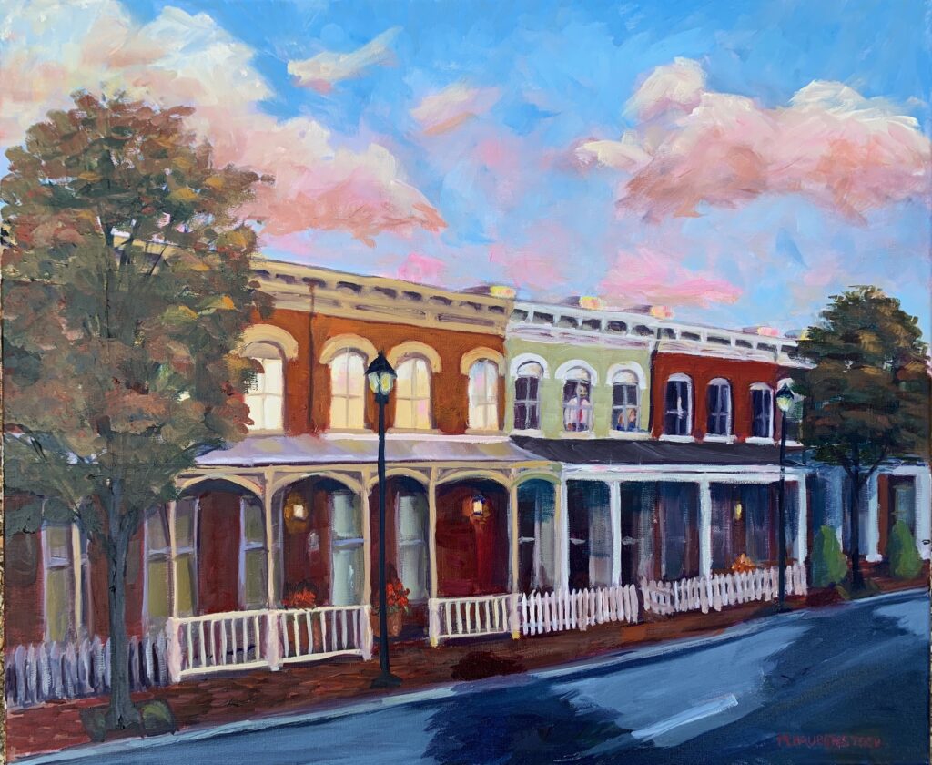 A painting of row houses in Churchill in Richmond, Va.