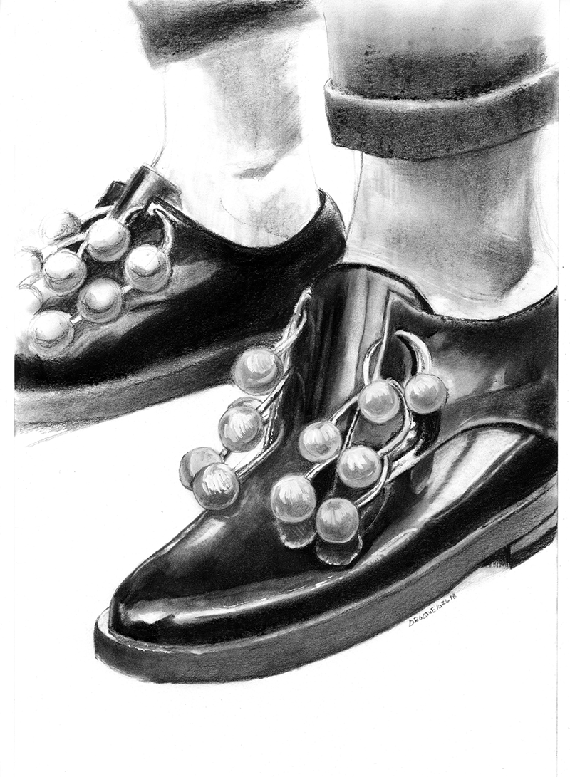 Charcoal drawing of man's shoes.