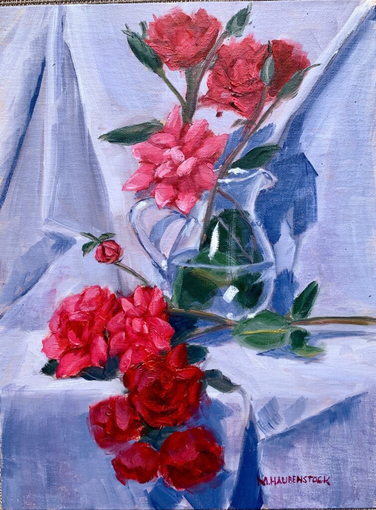 A painting of red roses.