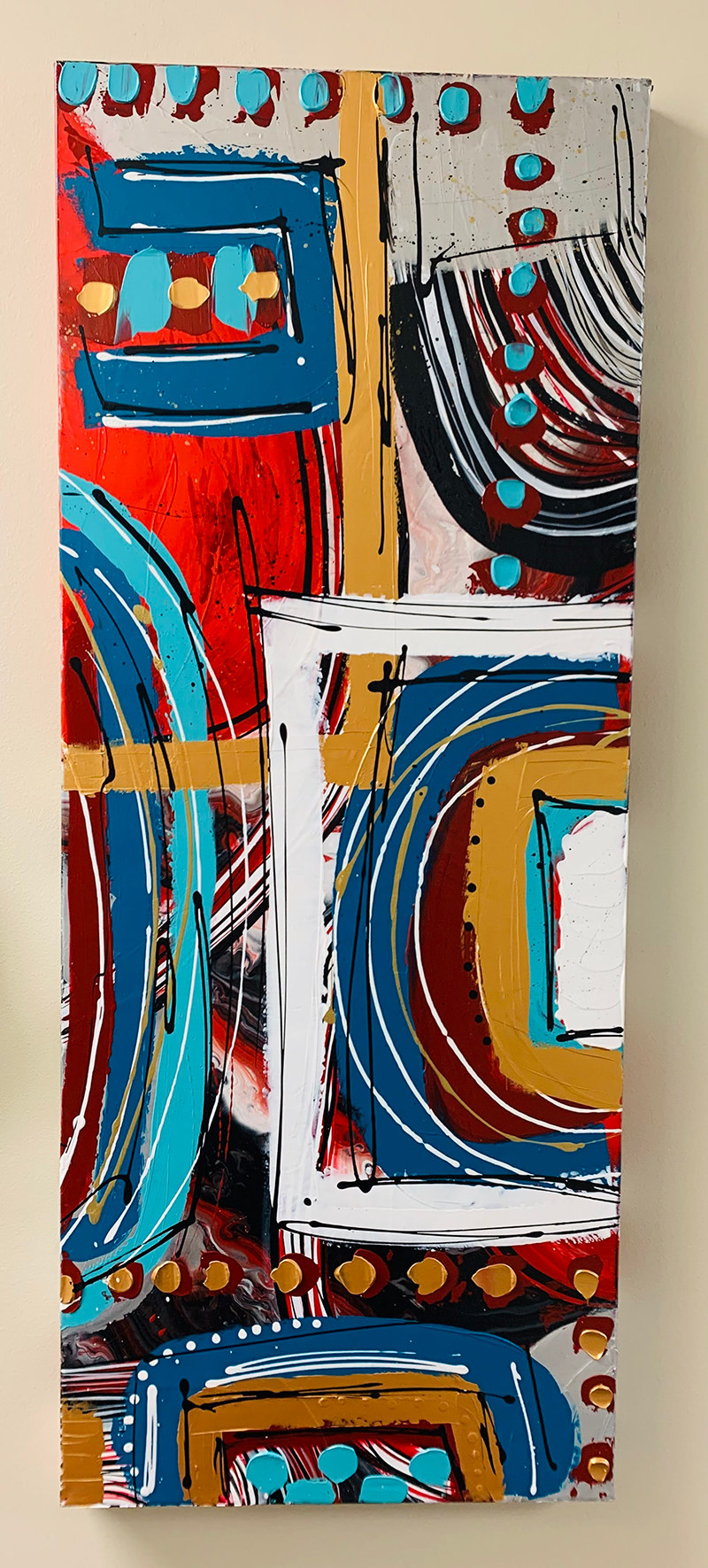 Long vertical abstract painting.