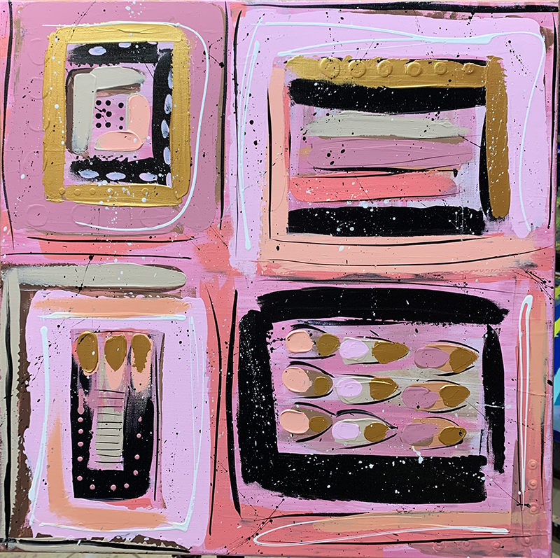 Painting of pink squares.