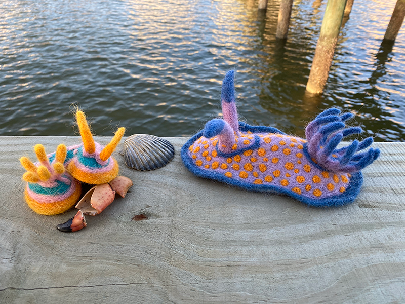 Sea creatures made of felt.