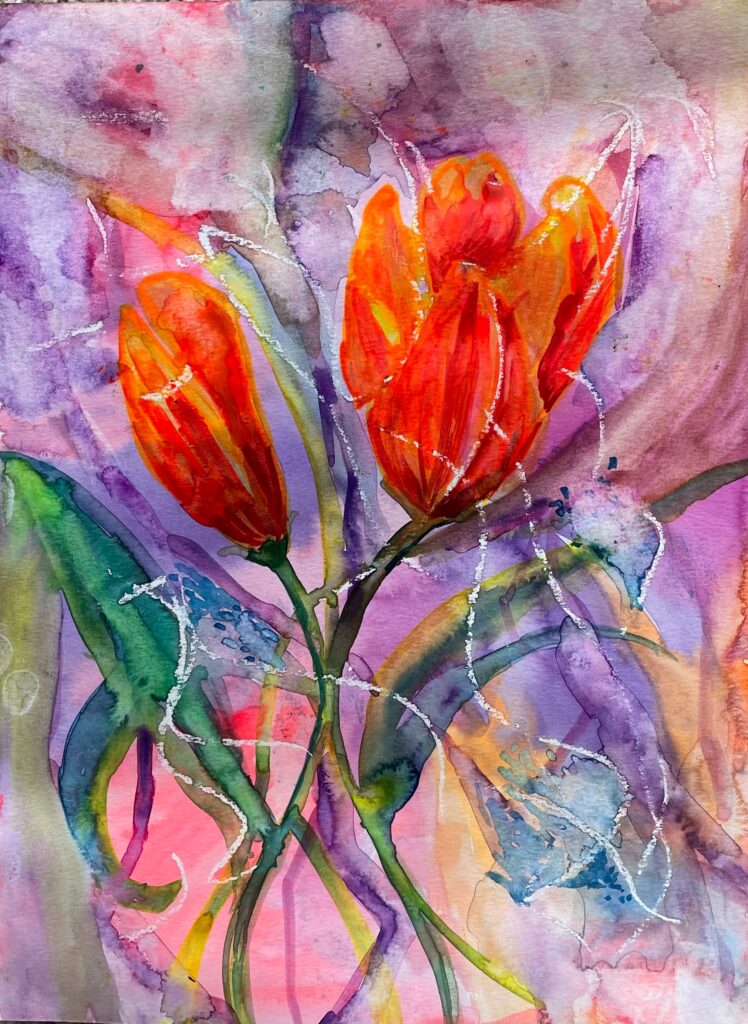 Painting of orange tulips